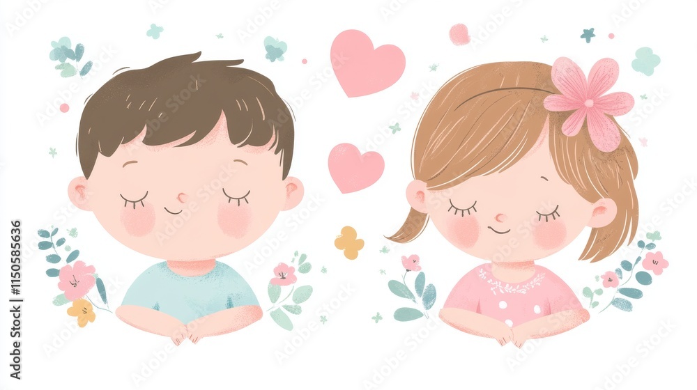 Cute baby boy and girl announcement template. Flat vector cartoon design Cute baby boy and girl announcement template. Flat vector cartoon design