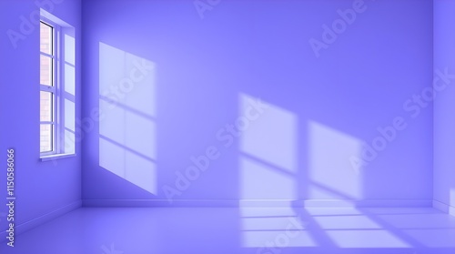 Fototapeta Naklejka Na Ścianę i Meble -  stock photo A pastel pale blue empty room interior with a blank wall and window light shadows, showcasing creative light art and natural earth tones. 