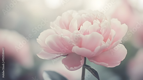 Fototapeta Naklejka Na Ścianę i Meble -  A grainy unfocused shot of a peony captured with an old analog camera.