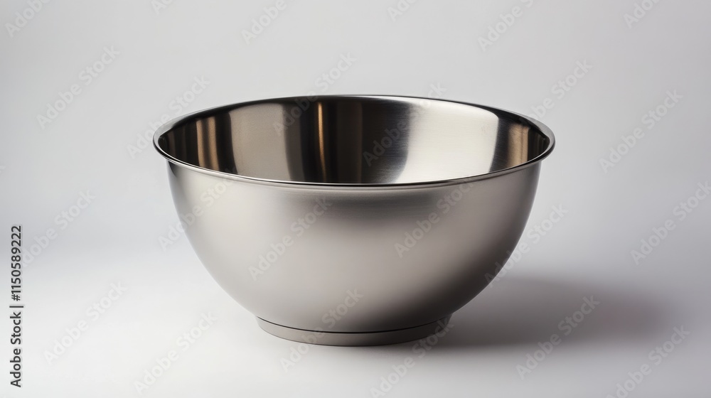 Sleek Silver Mixing Bowl: Stainless Steel Kitchen Essential in an Empty Studio Setting Sleek Silver Mixing Bowl: Stainless Steel Kitchen Essential in an Empty Studio Setting