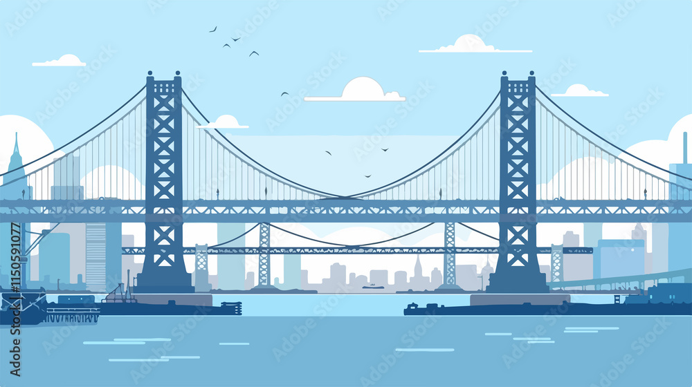 Benjamin Franklin Bridge Flat Vector Illustration Benjamin Franklin Bridge Flat Vector Illustration
