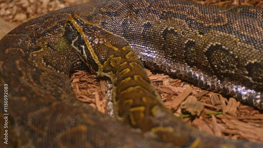 Snake Python resting and coiled itself in the nest. Python snake curled ...