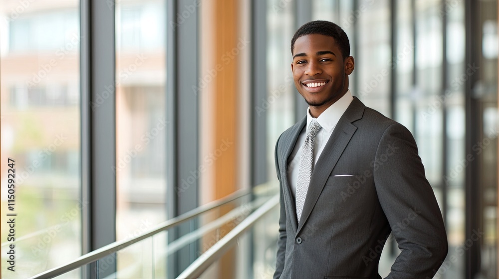 Smiling businessman posing confidently in a contemporary office, emphasizing collaboration and corporate excellence. - Smiling businessman posing confidently in a contemporary office, emphasizing collaboration and corporate excellence. -