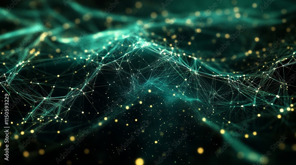 Obraz premium Complex Network of Glowing Particles Interacting in a Digital Space, Showcasing Abstract Connections and Vibrant Colors During a Virtual Exploration Event
