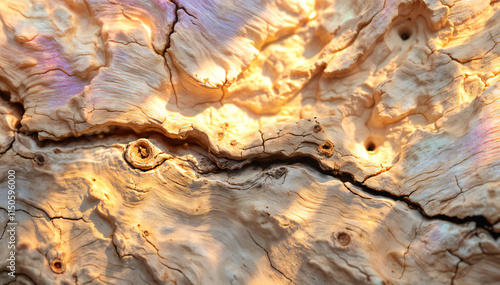 Closeup of a natural stone surface with intricate patterns and textures, featuring swirling lines, cracks, and a warm, earthy color palette ranging from orange to brown. photo