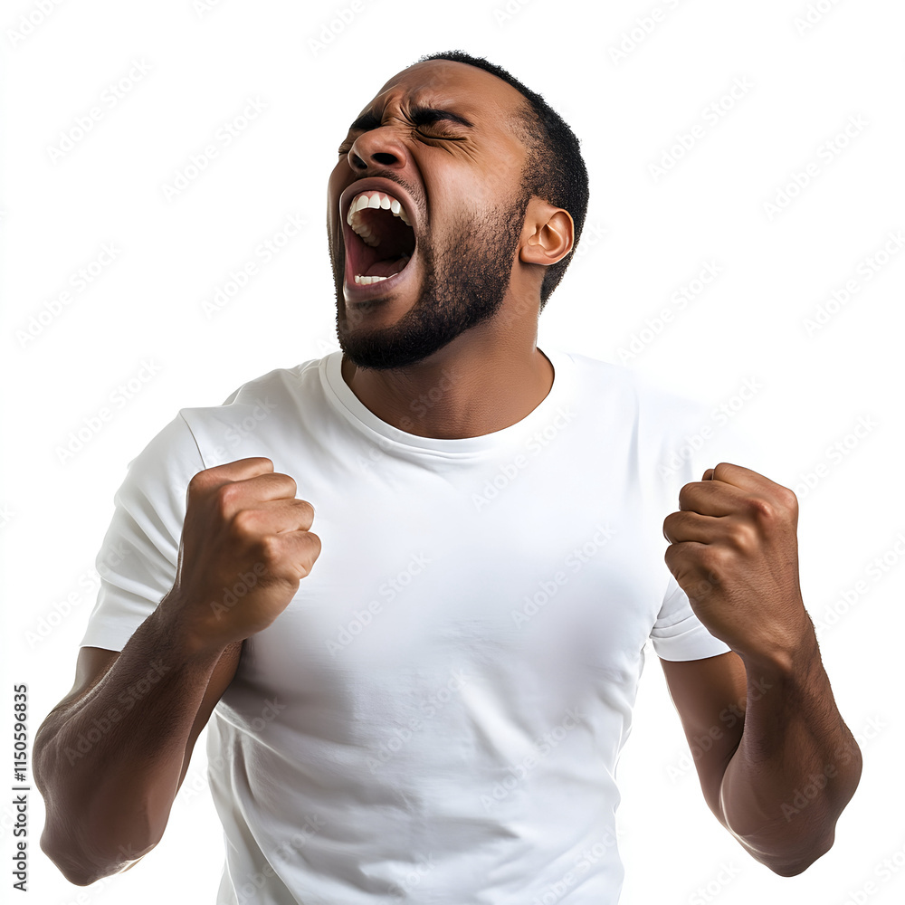 Man wearing a white T-shirt shouting isolated on white Man wearing a white T-shirt shouting isolated on white
