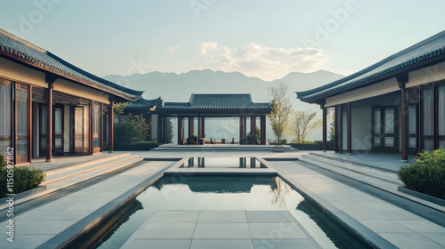 A luxurious Ming dynasty courtyard home set on a sprawling plain. photo