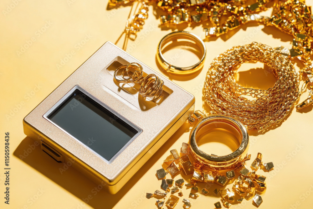 Digital scale of gold with a jewelry.