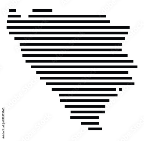 Abstract map of Bosnia and Herzegovina showing the country with horizontal black lines