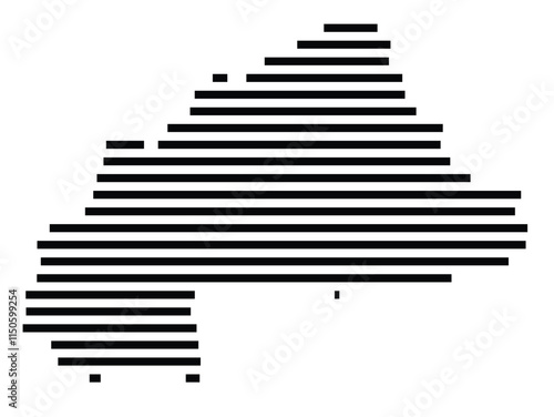 Abstract map of Burkina Faso showing the country with horizontal black lines