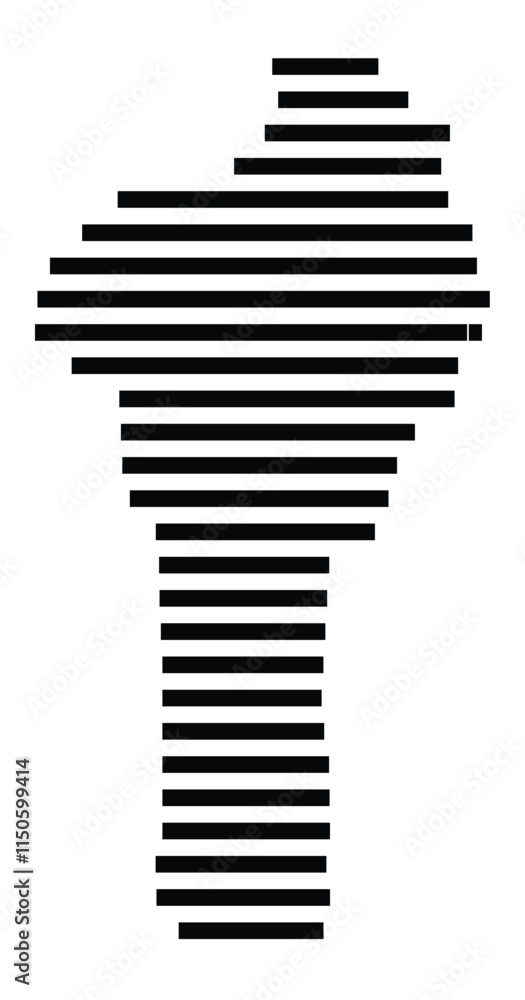 Abstract map of Benin showing the country with horizontal black lines Abstract map of Benin showing the country with horizontal black lines