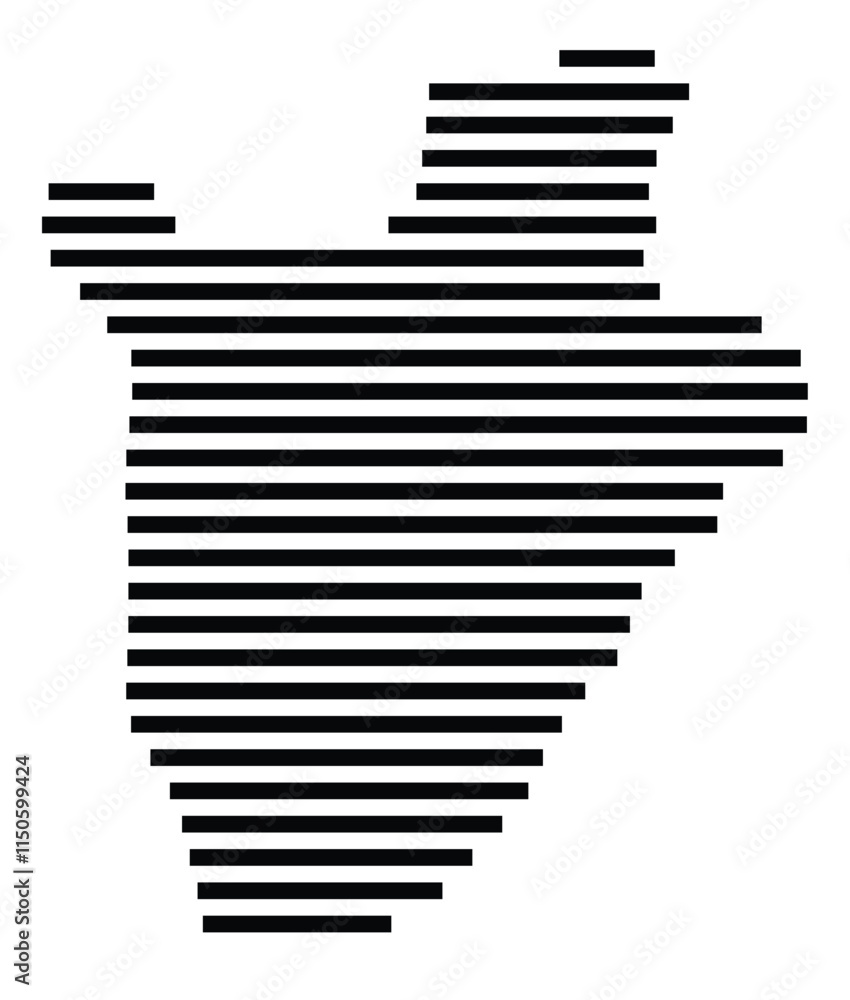 Abstract map of Burundi showing the country with horizontal black lines Abstract map of Burundi showing the country with horizontal black lines