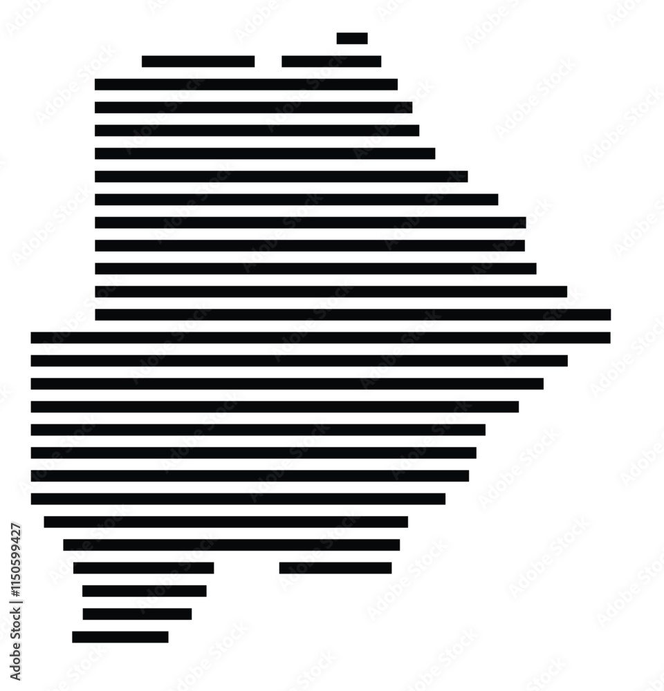 Abstract map of Botswana showing the country with horizontal black lines