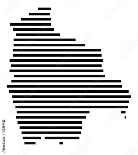 Abstract map of Bolivia showing the country with horizontal black lines