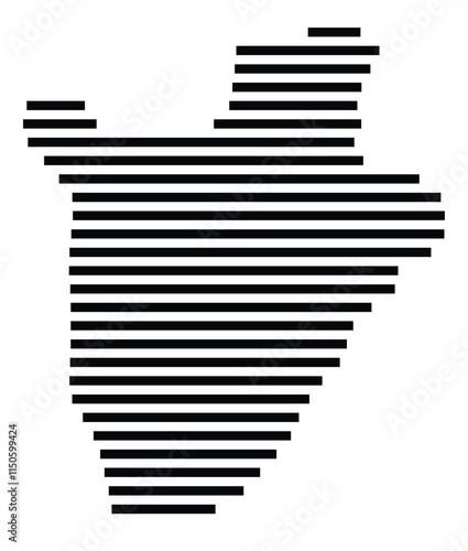 Abstract map of Burundi showing the country with horizontal black lines