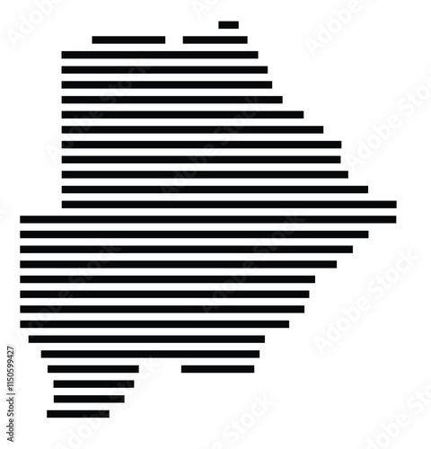 Abstract map of Botswana showing the country with horizontal black lines