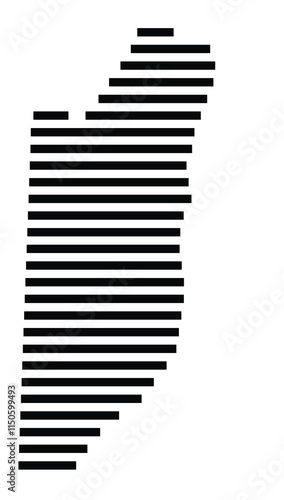 Abstract map of Belize showing the country with horizontal black lines