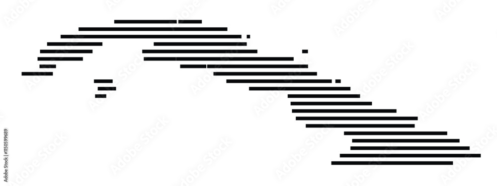 Abstract map of Cuba showing the country with horizontal black lines Abstract map of Cuba showing the country with horizontal black lines