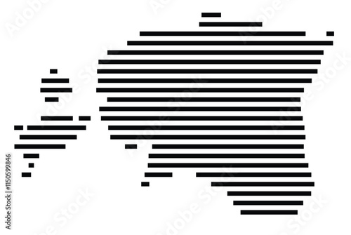 Abstract map of Estonia showing the country with horizontal black lines