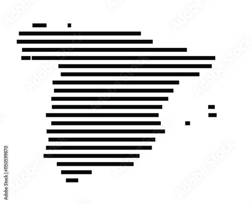 Abstract map of Spain showing the country with horizontal black lines