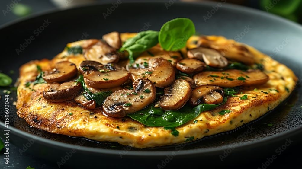 Savory Omelette Topped With Mushrooms And Spinach Savory Omelette Topped With Mushrooms And Spinach