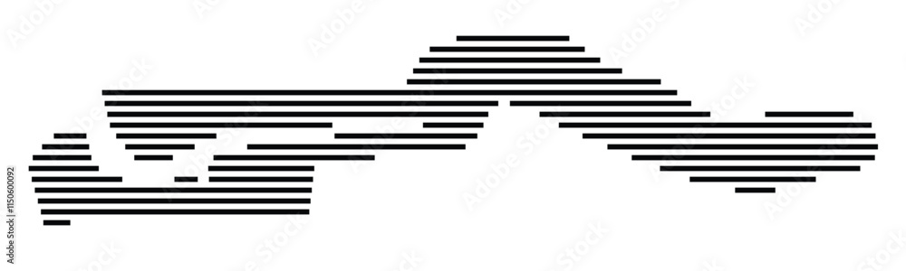 Abstract map of The Gambia showing the country with horizontal black lines Abstract map of The Gambia showing the country with horizontal black lines