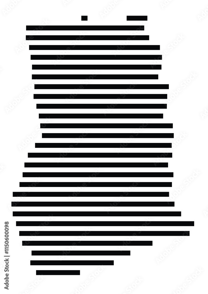 Abstract map of Ghana showing the country with horizontal black lines Abstract map of Ghana showing the country with horizontal black lines