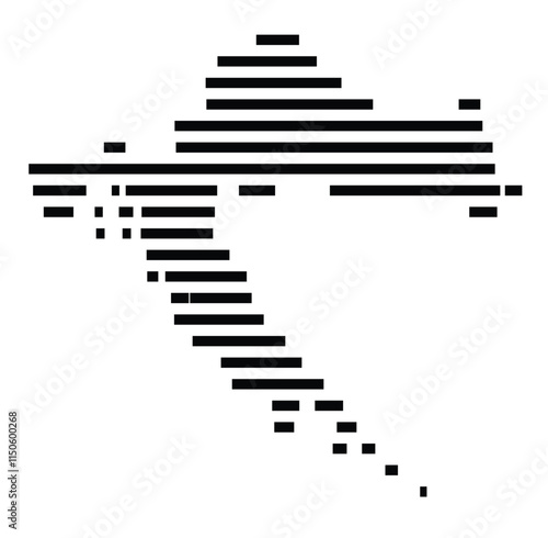 Abstract map of Croatia showing the country with horizontal black lines