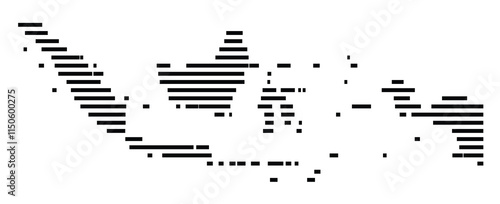 Abstract map of Indonesia showing the country with horizontal black lines