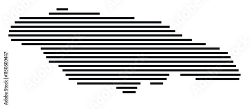 Abstract map of Jamaica showing the country with horizontal black lines