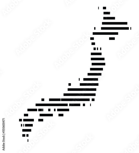 Abstract map of Japan showing the country with horizontal black lines