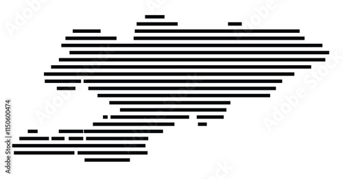 Abstract map of Kyrgyzstan showing the country with horizontal black lines