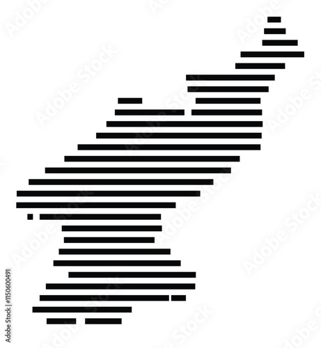 Abstract map of the North Korea showing the country with horizontal black lines