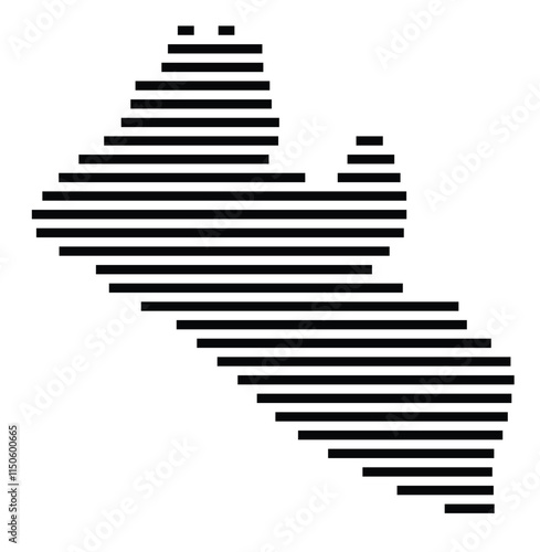 Abstract map of Liberia showing the country with horizontal black lines
