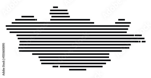 Abstract map of Mongolia showing the country with horizontal black lines