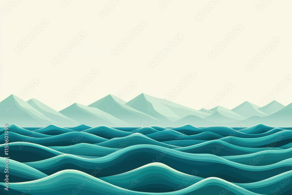Serene ocean landscape with gentle waves and distant mountains creates calming atmosphere Serene ocean landscape with gentle waves and distant mountains creates calming atmosphere