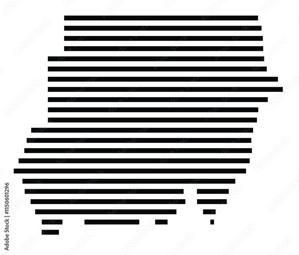 Abstract map of the Sudan showing the country with horizontal black lines Abstract map of the Sudan showing the country with horizontal black lines
