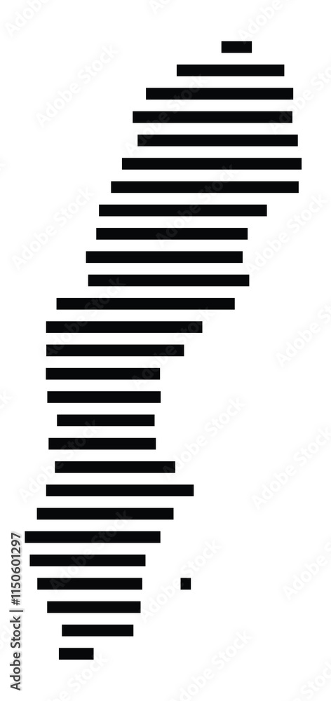 Abstract map of Sweden showing the country with horizontal black lines Abstract map of Sweden showing the country with horizontal black lines