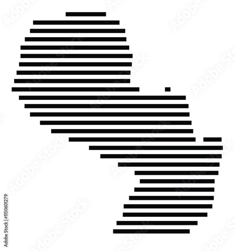 Abstract map of Paraguay showing the country with horizontal black lines