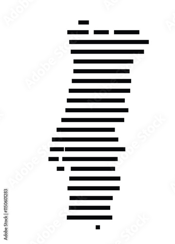 Abstract map of Portugal showing the country with horizontal black lines