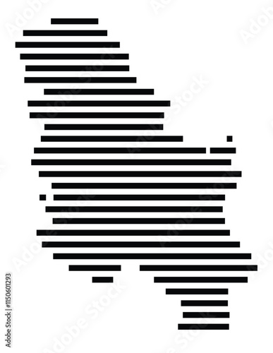 Abstract map of Serbia showing the country with horizontal black lines