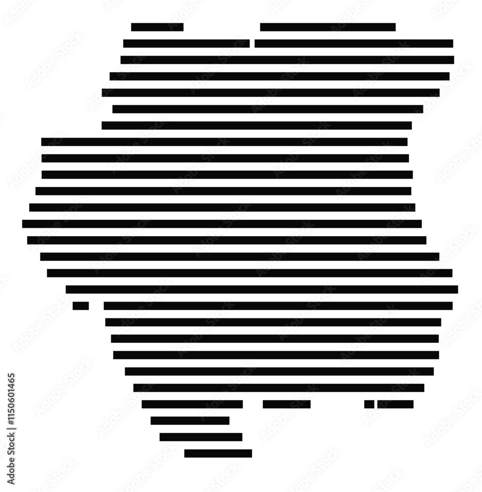 Abstract map of Suriname showing the country with horizontal black lines Abstract map of Suriname showing the country with horizontal black lines