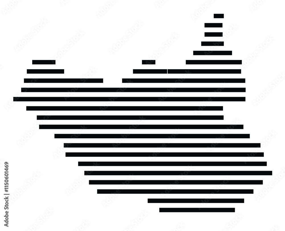 Abstract map of South Sudan showing the country with horizontal black lines Abstract map of South Sudan showing the country with horizontal black lines