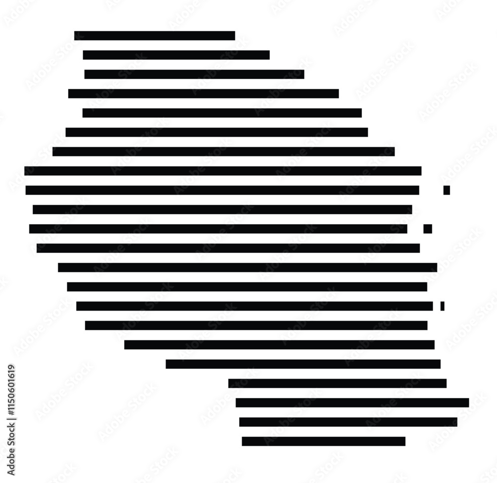 Abstract map of the Tanzania showing the country with horizontal black lines Abstract map of the Tanzania showing the country with horizontal black lines
