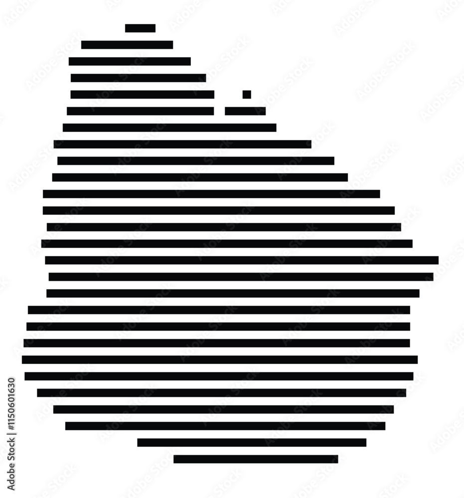 Abstract map of Uruguay showing the country with horizontal black lines Abstract map of Uruguay showing the country with horizontal black lines