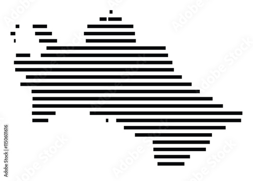 Abstract map of Turkmenistan showing the country with horizontal black lines