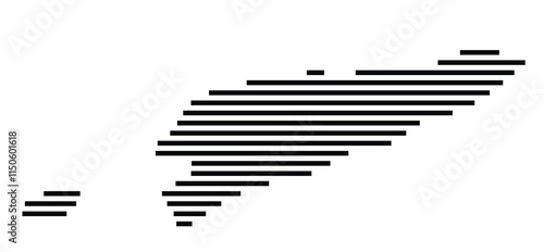 Abstract map of East Timor showing the country with horizontal black lines