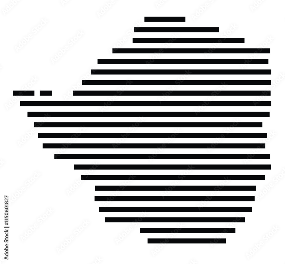 Abstract map of Zimbabwe showing the country with horizontal black lines Abstract map of Zimbabwe showing the country with horizontal black lines