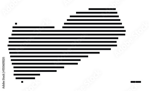 Abstract map of Yemen showing the country with horizontal black lines