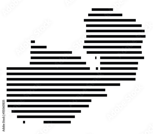 Abstract map of Zambia showing the country with horizontal black lines